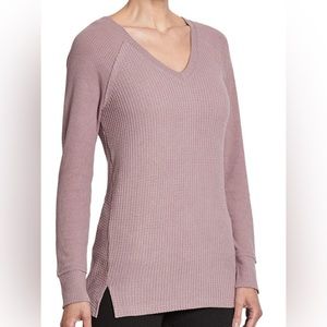 CHELSEA & THEODORE Women's Long Sleeve Waffle Knit Top In Dusty Rose, XL